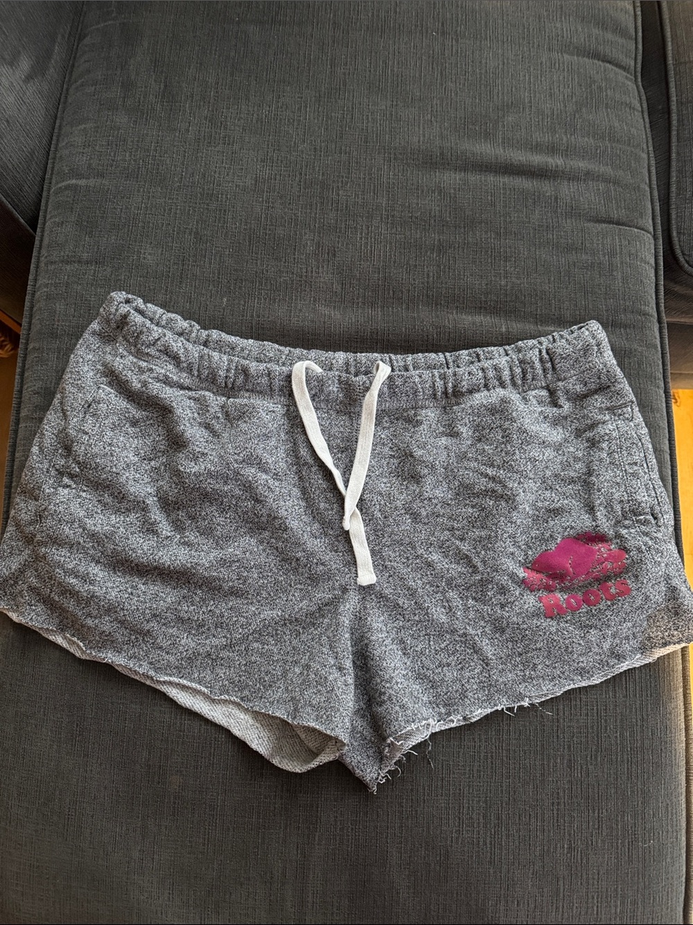 Roots Gray Terry Athletic Shorts with Pink Logo